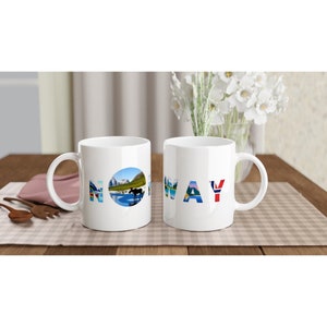 Ceramic mug moose flag landscape Norway Norway vacation KI AI images office home travel mug with handle handle coffee cup mug
