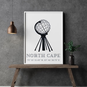 Nordkapp with globe Norway Image Instant Download png pdf jpg svg digital wall art commercial use with geo coordinates Nordkapp