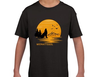 Norway midnight sun wolf kids midnattssol norwegian youth unisex t-shirt graphic image writing