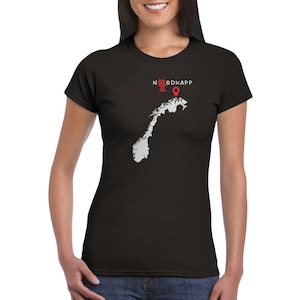 T-Shirt Norwegen Nordkapp Landkarte Nordkappshirt Norwegenshirt Damenshirt Reisen tailliert Rundhals Damen Graphik Bild Schrift