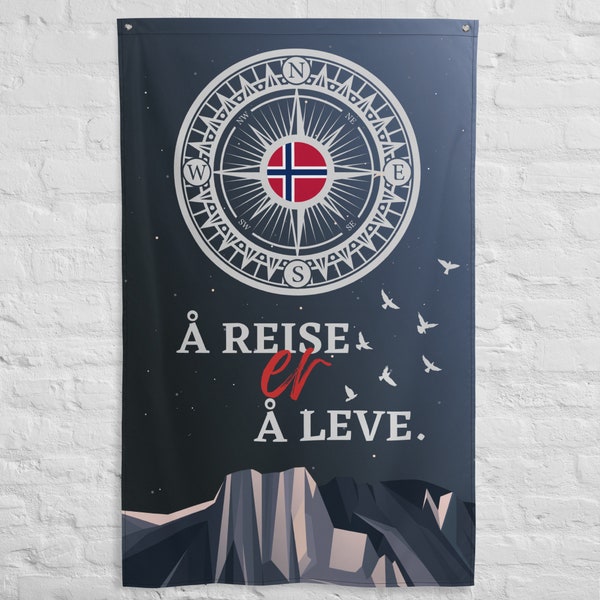 Grande parete da appendere Norvegia rosa dei venti scritta norvegese Travel is Life decorazione da parete poster immagine striscione bandiera tessuto con occhielli arazzo