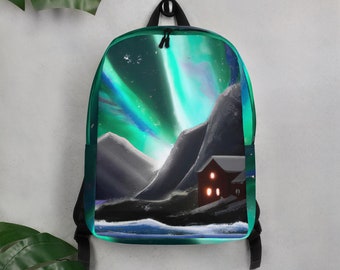 Rucksack Nordlicht 20 l Innenfach gepolsterte Gurte Norwegen Bild Laptopfach Polarlicht Aquarell Landschaft gepolstert Tagesrucksack