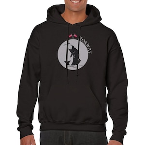 Unisex Hoodie Angeln Norwegen Kapuze Lachs Angler Tasche schwarz Damen Herren Fisch Fliegenfischen