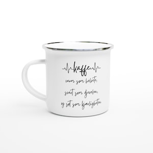 Cup coffee mug norwegian hot as hell black as devil sweet as love enamel