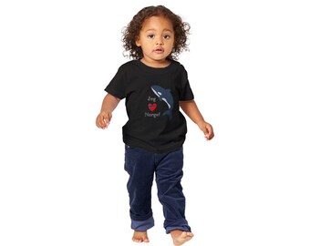 T-Shirt Baby I Love Norway Bambino Bambino Balena Orca Bandiera del Mare Cuore Unisex Girocollo Immagine Grafica Scrittura Regalo per la Nascita
