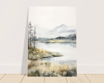 Picture Norway framed or unframed A4 A3 A2 frame poster strips watercolor Norwegian landscape plateau lake moor mountains plain