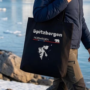 Spitsbergen Tote Bag Norway Svalbard Map Polar Bear Arctic Scandinavia Tote Bag Expedition Travel Gift Outdoor