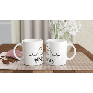 Ceramic mug Norway hashtag Norway mountains heartbeat EKG picture coffee mug cup Norway coffee mug with handle white