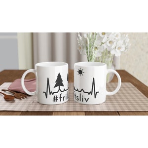 Ceramic mug Norway friluftsliv hiking heartbeat image coffee mug cup Norway coffee mug with handle white EKG chart