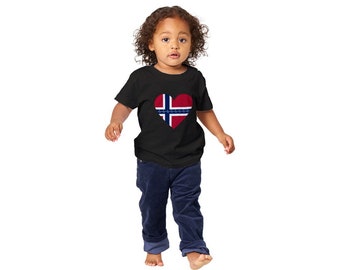 T-Shirt Unisex Norvegia Baby Toddler Bambino Cuore Bandiera norvegese Battito cardiaco ECG Girocollo Immagine grafica Scrittura Nascita