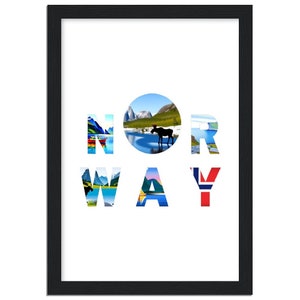 Picture Norway framed Norway large letters with pictures moose landscape KI AI A4 Norway plexiglass frame poster