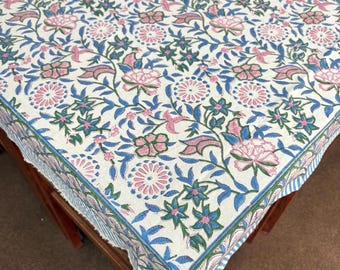 Hand Block Print Cotton Tablecloth: Floral Table Linen, Azo Free