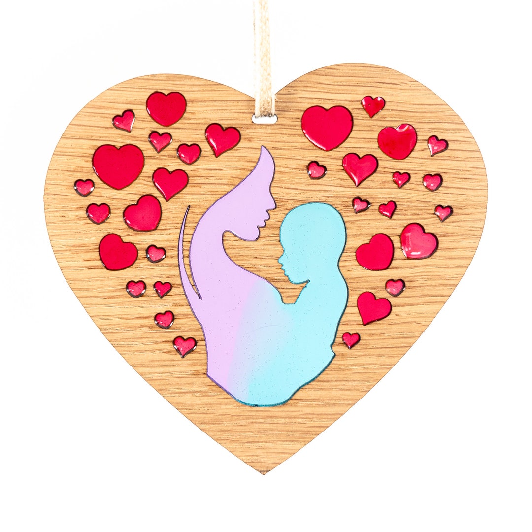 Personalised Baby Boy Heart Decoration. Oak With Transparent Etsy