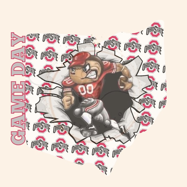 Ohio State Buckeyes Brutus the Buckeye Football Game Day Scarlet and Gray Split Design PNG SVG Digital Download Sublimation