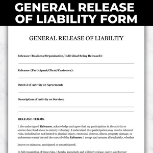 Printable Release of Liability Form: Editable Waiver Template (PDF Instant Download)