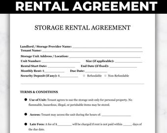 Editable Storage Rental Agreement Template: Self Storage Contract (PDF Download)