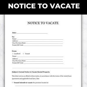 Notice to Vacate Form, Rental Termination Letter Template, Move Out Notice PDF, Landlord or Tenant Notice to End Tenancy, Lease Ending