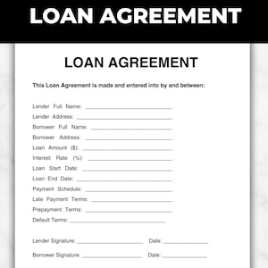 Loan Agreement, Loan Template, Fillable Loan Contract, Personal Loan Form, Money Lending Agreement, Printable PDF, Editable Canva Template