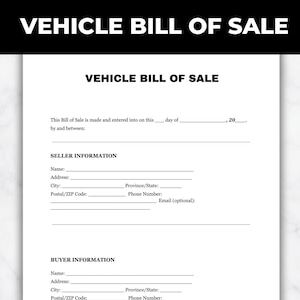 Vehicle Bill Of Sale, Printable Motor Vehicle Bill Of Sale, 4 Pages, Printable Car Sales Form, Bill of Sale Agreement, Instant Download PDF