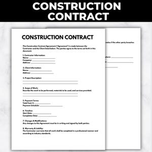 Bearbeitbarer Bauvertrag, druckbare PDF-Datei