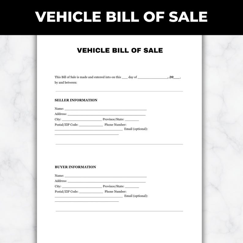 Sale Postcode Vehicle Bill of Sale, Printable Motor Vehicle Bill of Sale, 4 Pages ...