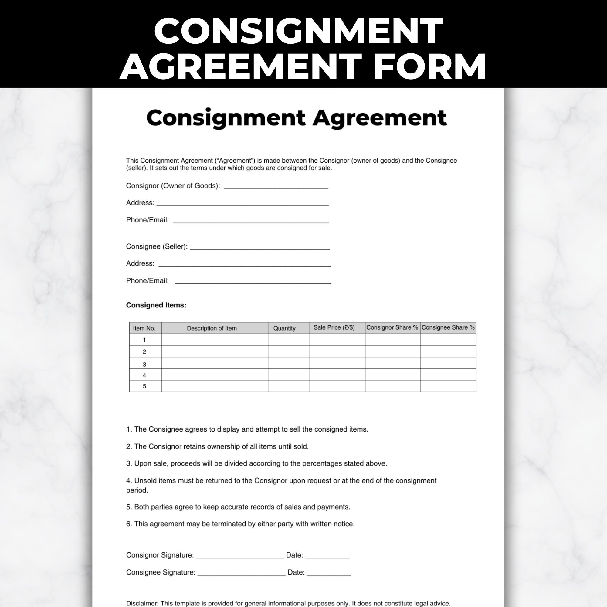 Consignment Agreement Template, Printable Business Contract PDF & Canva ...