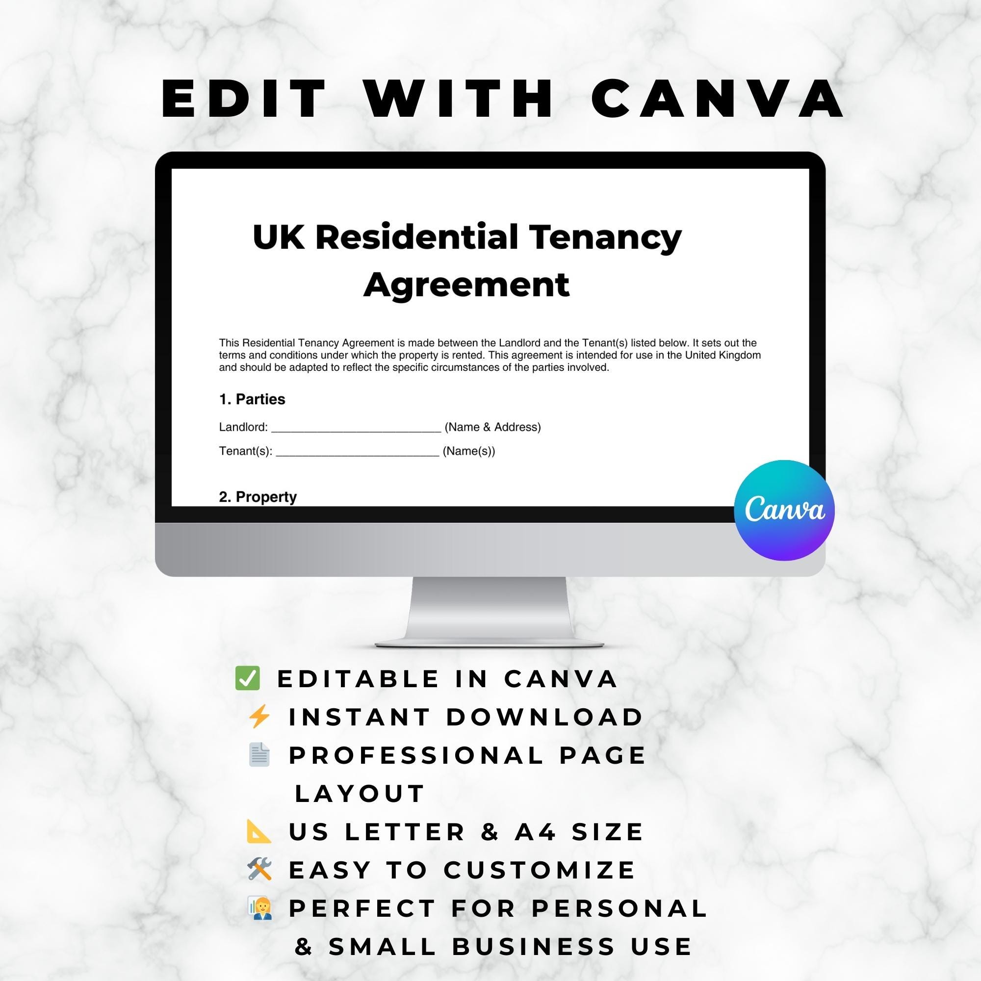 UK Rental Agreement Template | Printable Tenancy Contract PDF & Canva ...