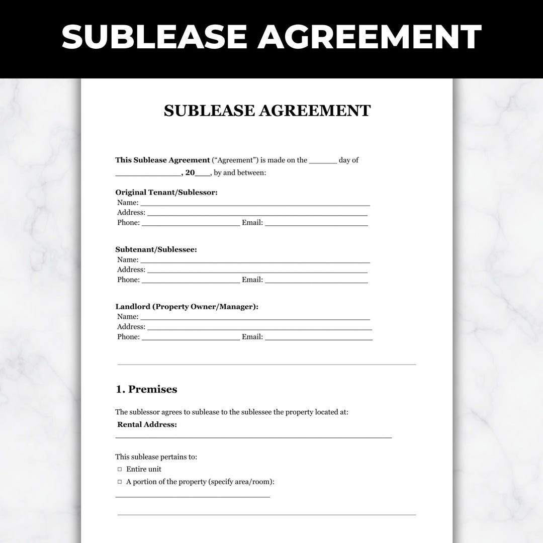 Sublease Agreement Template, Editable Rental Sublet Form (PDF) - Etsy UK