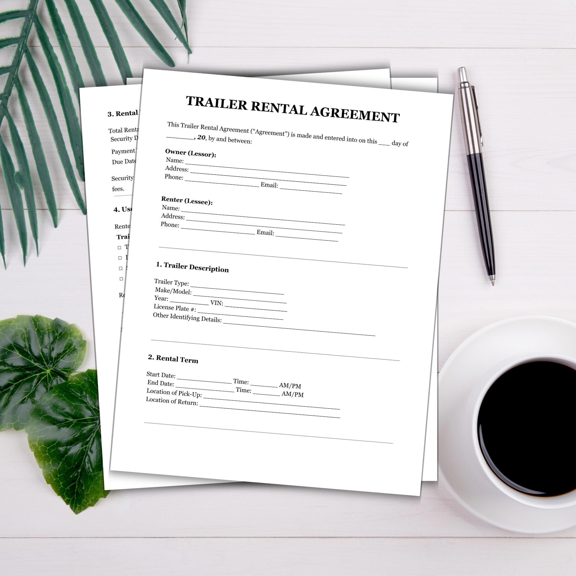 Trailer Rental Agreement Template, RV Motorhome Lease (printable PDF ...