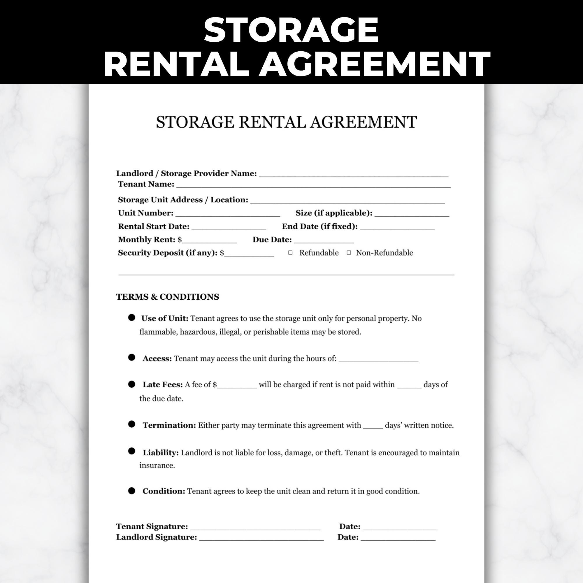 Storage Rental Proposal Template Editable Storage Rental Agreement Template: Self Storage Contract (PDF ...