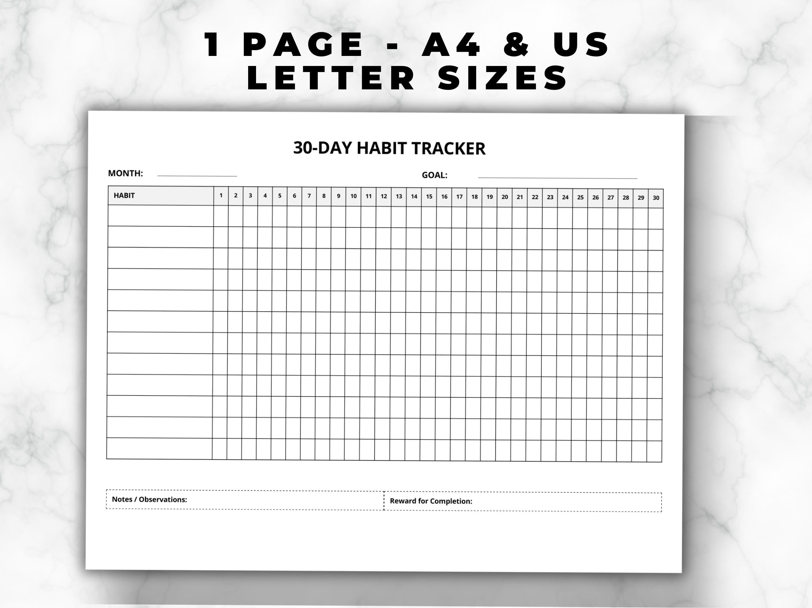 30 Day Habit Tracker Printable Canva Editable, Minimalist Goal Planner ...