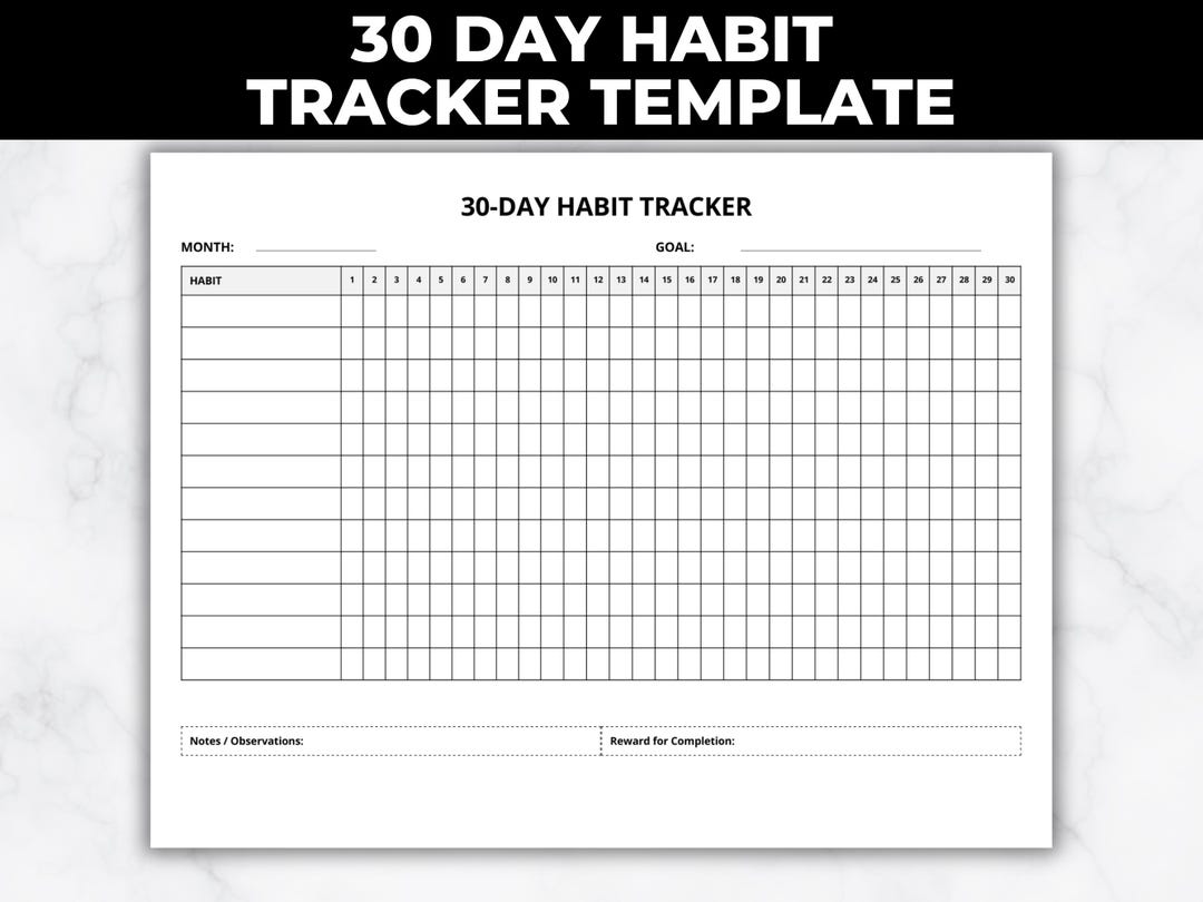 30 Day Habit Tracker Printable Canva Editable, Minimalist Goal Planner ...