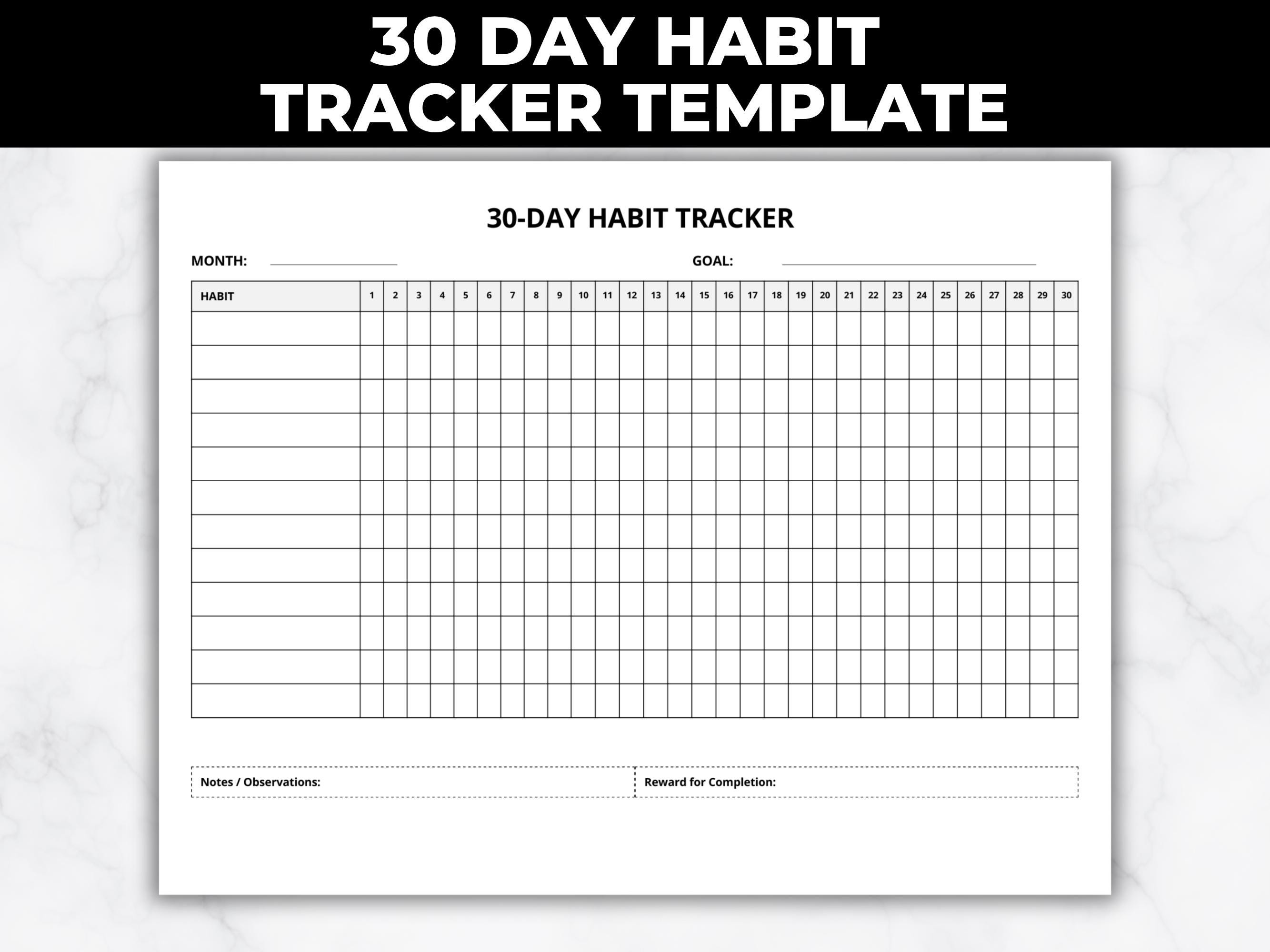 30 Day Habit Tracker Printable Canva Editable, Minimalist Goal Planner ...