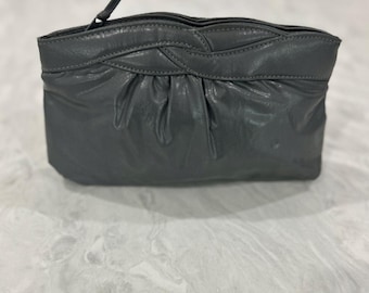 Bolso de mano vintage de piel sintética gris – Detalles de lazo de los años 90