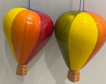 Vintage Rainbow Hot Air Balloon Ceramic Figurines Set of Two