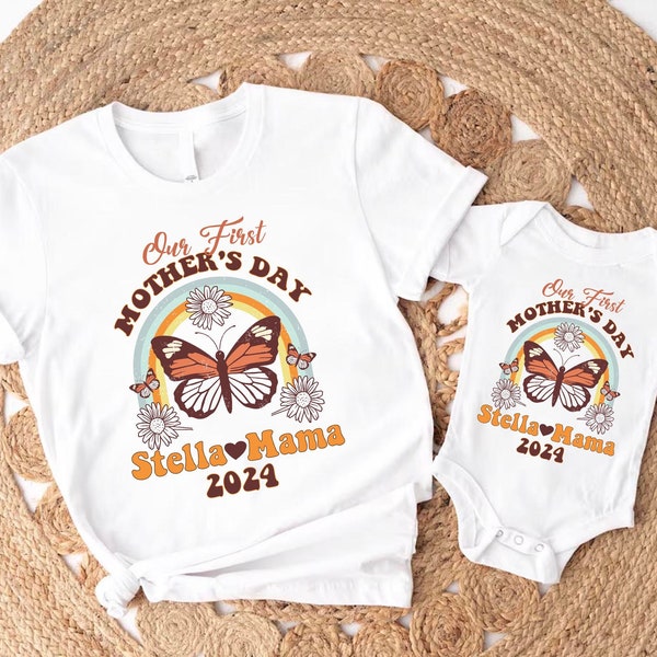 Butterfly First Mother's Day Mommy and Me Set, Custom Mothers Day Tees, Mommy and Baby Outfit, Matching Mom and Baby Shirt, Mothers Day Gift