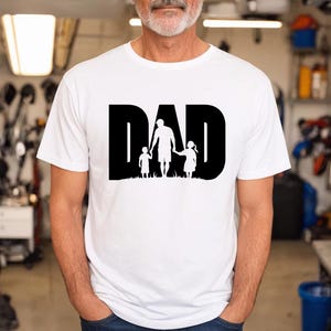 Dad and Kids Silhouette Shirt, Dad and Children Tees, Dad Life Shirt, Cool Dad Shirt, Fathers Day Gift, Dad Birthday Gift, Daddy Gift Shirt image 2