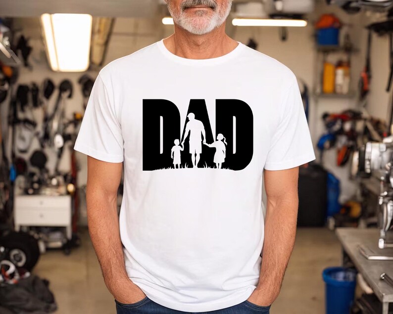 Dad and Kids Silhouette Shirt, Dad and Children Tees, Dad Life Shirt, Cool Dad Shirt, Fathers Day Gift, Dad Birthday Gift, Daddy Gift Shirt image 2