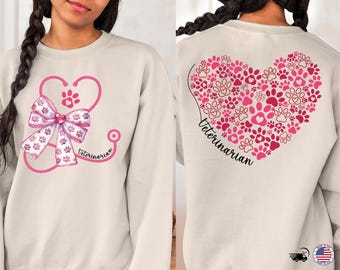 Veterinarian Sweatshirt, Personalized Vet Tech Crewneck, Cute Paw Print Stethoscope Design, Heart Pet Lover Gift, Animal Doctor Sweatshirt