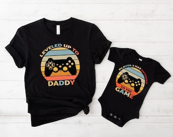 Leveled Up to Daddy Player 2 Has Entered the Game Shirt, Fathers Day Matching Shirt, Daddy and Baby Outfit, Fathers Day Gift, Gamer Dad Tees