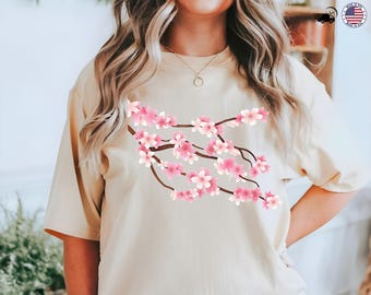 Cherry Blossom Shirt, Flower Nature Shirt, Hello Spring Shirt, Japanese Cherry Blossoms Tee, Women Outdoors Spring Flowers Shirt, Cherry Tee