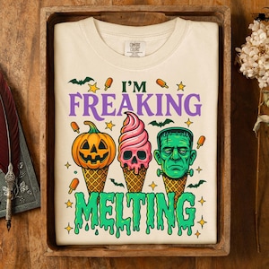 Comfort Color Halloween Ice Cream Skull Shirt, I’m Freaking Melting Tee, Funny Pumpkin Ghost Cone Sweatshirt, Spooky Season Gift For Her
