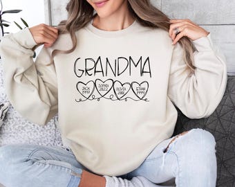 Customized Grandma Sweatshirt with Grandkids Names, Custom Grammy Sweat, Gift for Grandma, Mommy Sweatshirt, Mother's Day Gift Sweatshirt