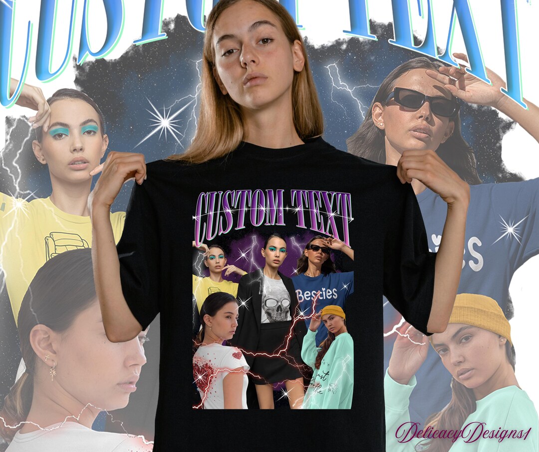 Custom Bootleg Name T-shirt, Personalized Retro 90s Collage Tee ...