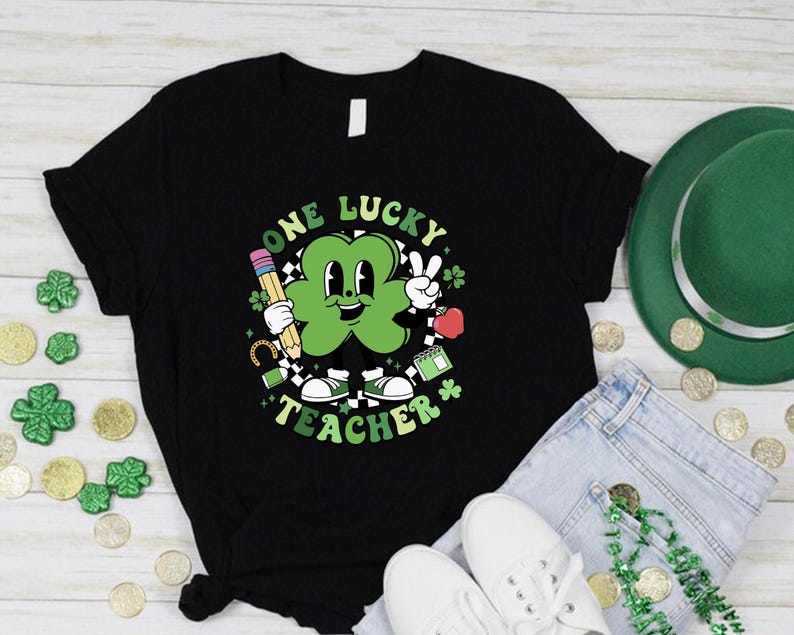 One Lucky Teacher Shirt, St. Patricks Day Teacher Shirt, Lucky Teacher Shirt, St Patricks Day Gift, Shamrock Teacher Shirt, Teacher Gift Tee image 2