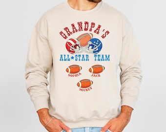 Personalized Football Grandpa Shirt With Grandkids Names, Custom Grandpa Football Tshirts, Grandpa's All Star Team Shirt, Gift For Grandpa