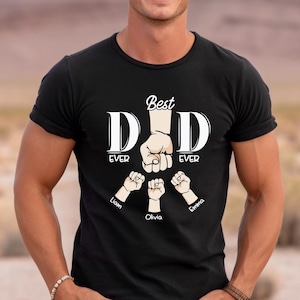 Personalized Dad Raised Fist Bump Shirt, Custom Dad Shirt With Kids Names, Best Dad Ever Shirt, Fathers Day Gift, Dad Kids Matching Tees image 1