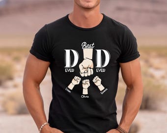 Personalized Dad Raised Fist Bump Shirt, Custom Dad Shirt With Kids Names, Best Dad Ever Shirt, Fathers Day Gift, Dad Kids Matching Tees