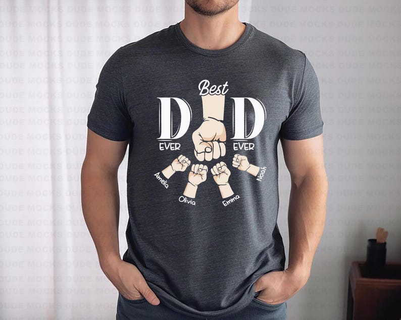 Personalized Dad Raised Fist Bump Shirt, Custom Dad Shirt With Kids Names, Best Dad Ever Shirt, Fathers Day Gift, Dad Kids Matching Tees image 4