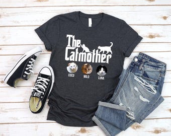 Camiseta «La Mamá Gatuna», Camiseta «Mamá y Papá» de Comfort Colors, Camisetas personalizadas para hombre con foto y nombre de gato, Regalo para papá amante de los gatos, Regalo para esposa dueña de gatos
